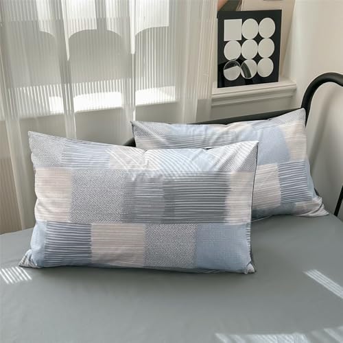 mixinni Twin XL Comforter Set Soft Aesthetic Blue Geometric Checkered Plaid Printed Bedding Comforter for Men Boys, 1 Soft Microfiber Reversible Comforter with 2 Pillowcases for All Seasons