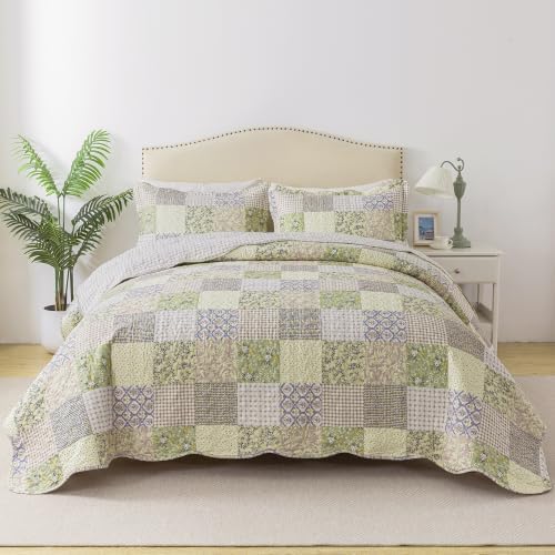 HoneiLife Quilt Set King Size - Lightweight Bedspreads 106x96, Microfiber Quilts 3-Piece, Patchwork Coverlet Rustic Bedding Sets All Season Quilts