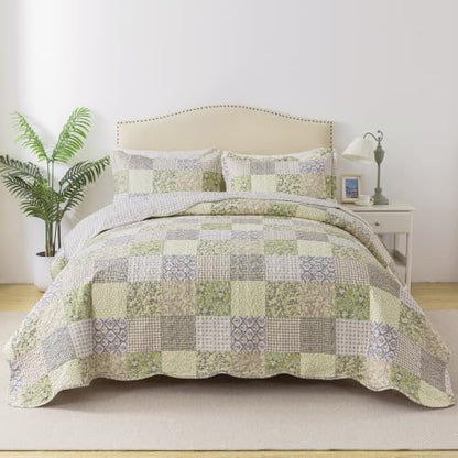 HoneiLife Quilt Set King Size - Lightweight Bedspreads 106x96, Microfiber Quilts 3-Piece, Patchwork Coverlet Rustic Bedding Sets All Season Quilts