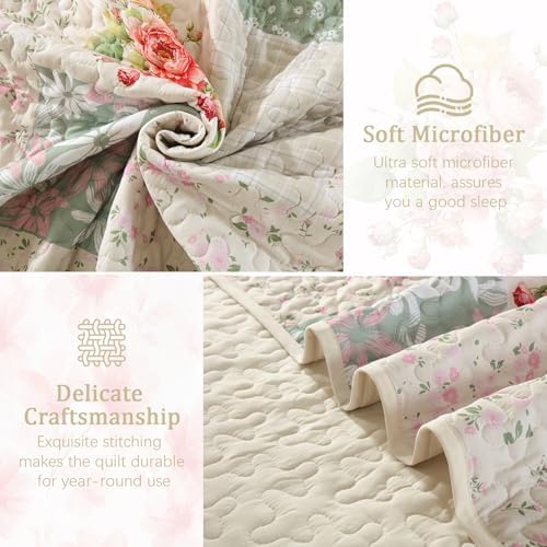 Mybedsoul Beige Boho Quilts Queen Size, Patchwork Reversible Bedding Set