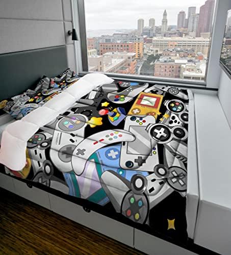 Sunnycitron Gaming Comforter for Boys Teen Gamer Comforters Queen Size Gaming Bedding Kids Bed Set Boys Bedding Quilt Game Room Decor,1 Comforter +2Pillowcase