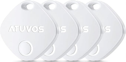 ATUVOS Air Tracker Tags-4 Pack, Bluetooth Luggage Tracker Works with Apple Find My APP (iOS Only, Not for Android), Keys Finder and Item Locator for Luggage, Backpack, Suitcases, Replaceable Battery