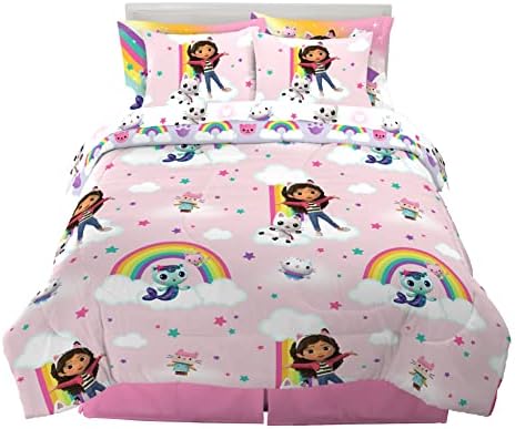 Gabby's Dollhouse Kids Full Size Bedding, 7 Piece Super Soft Cozy Reversible Comforter and Sheet Set with Sham, (Officially Licensed Product) By Franco
