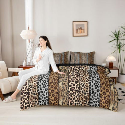 Erosebridal Gray and Brown Leopard Print King 7-Piece Comforter Set for Men Women Adults - African Cheetah Printed Bedding Set with Sheets Wild Safari Animal Bed in a Bag Modern Leopard Print Bed Sets