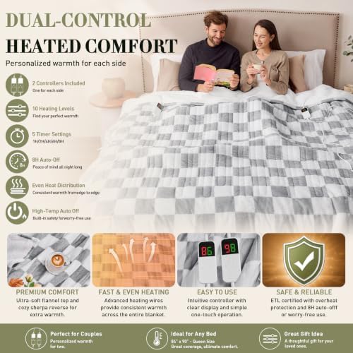 Grey Electric Blanket Heated King Size, 90"X100" Dual Control