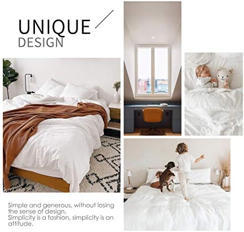 Simple&Opulence 100% Linen Duvet Cover Set 3pcs Basic Style Natural French Washed Flax Solid Color Soft Breathable Farmhouse Bedding with Button Closure - White, California King
