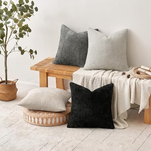 MIULEE Decorative Couch Throw Pillow Covers 18x18 Inch Black 2 Pack