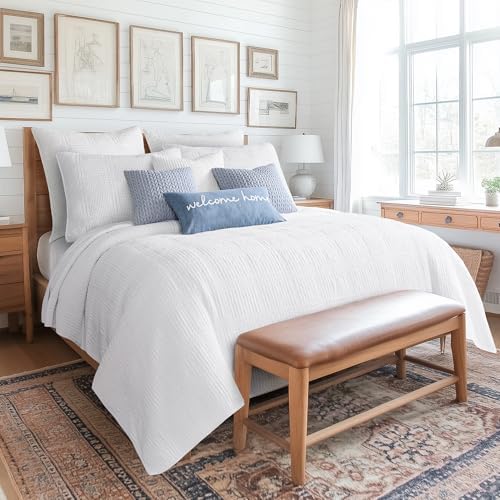 Levtex Home Cloud Waffle Twin XL/Twin Quilt Set (68x86in) with 1 Pillow Sham (26x20in) - Box Quilted Waffle Texture - Bright White - Cotton Twin Size Quilt Bedding Set - Lightweight Soft Pre-Washed