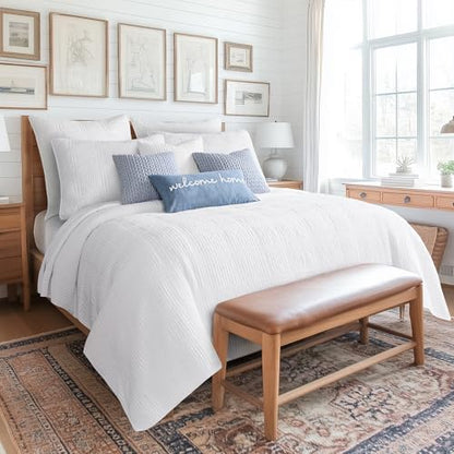 Levtex Home Cloud Waffle Twin XL/Twin Quilt Set (68x86in) with 1 Pillow Sham (26x20in) - Box Quilted Waffle Texture - Bright White - Cotton Twin Size Quilt Bedding Set - Lightweight Soft Pre-Washed