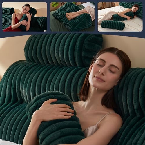 Rycwola Faux Fur Headboard Pillow with 1 Pack Neck Roll Pillow Large Headboard Pillow Soft and Supportive with Removable Cover (Green, Twin)