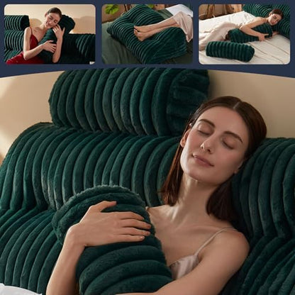 Rycwola Faux Fur Headboard Pillow with 1 Pack Neck Roll Pillow Large Headboard Pillow Soft and Supportive with Removable Cover (Green, Twin)