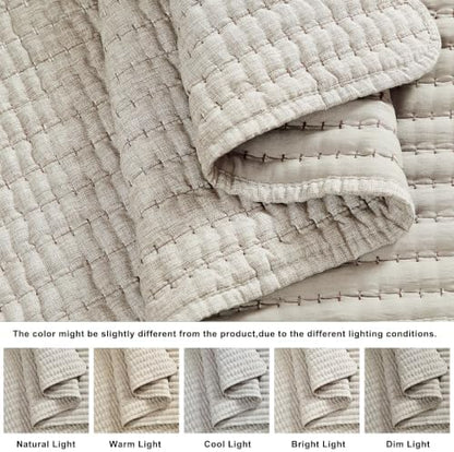 WDCOZY Taupe Queen Size Pick Stitch Quilt Set, 3 Pieces 90x90 inches