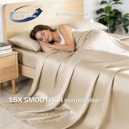 MR&HM Full Size Sheets 4 Pieces, Rayon Derived from Bamboo Blend, Beige
