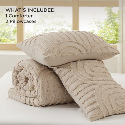 Bedsure Boho Tufted Khaki Comforter Set Queen Size, GentleSoft™ 3 Pieces Boho Farmhouse-Style Decor Bedding, Arch Bedding for All Seasons, 1 Bed Comforter, 2 Pillow Shams, 90x90 Inches