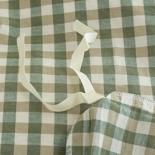 Mucalis Green Gingham Duvet Cover King Plaid Duvet Cover Set 100% Washed Cotton Vintage Checkered 3 Piece Grid Bedding Set with Zipper Closure Corner Ties,Durable,Breathable,Easy Care