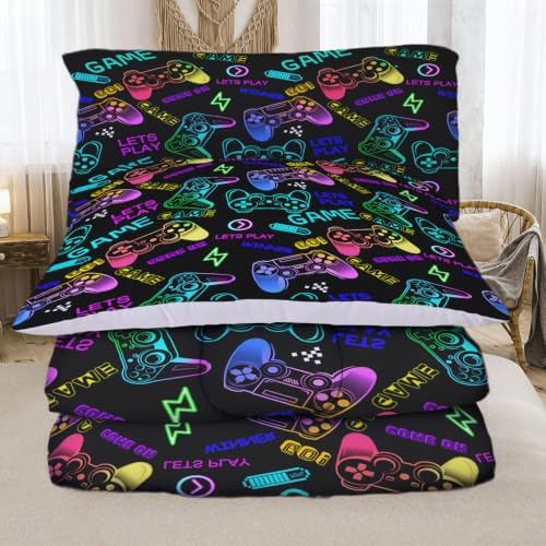 Sunnycitron Gamepad Gamer Comforter Set for Boys Gaming Bedding Set Queen