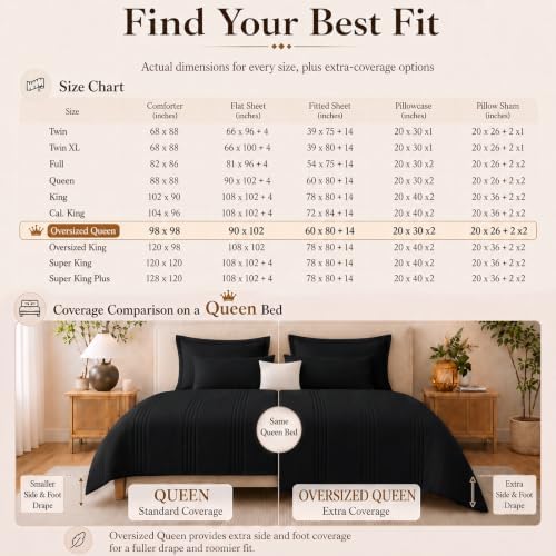 CozyLux Oversized Queen Comforter Set Black- 7 Pieces Bed in a Bag