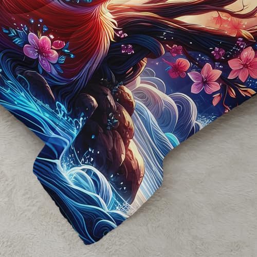 Nttopship Fox Comforter Bedding Set with 2 Pillowcase King Size Cartoon Fox Sakura Comforter Set for Kids Boys Girls Bedroom Decor