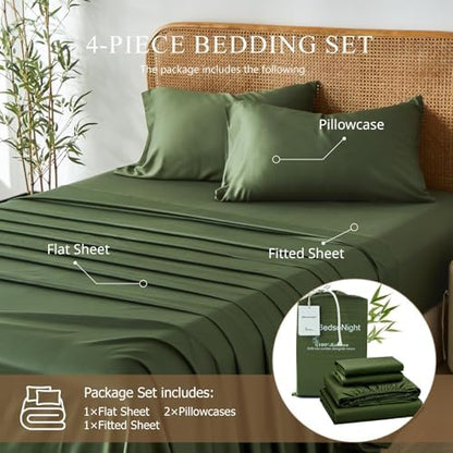 100% Viscose Derived from Bamboo Sheet Set, Natural Breathable Moisture-Wicking for Hot Sleepers, 24" Deep Pocket, 4 Piece