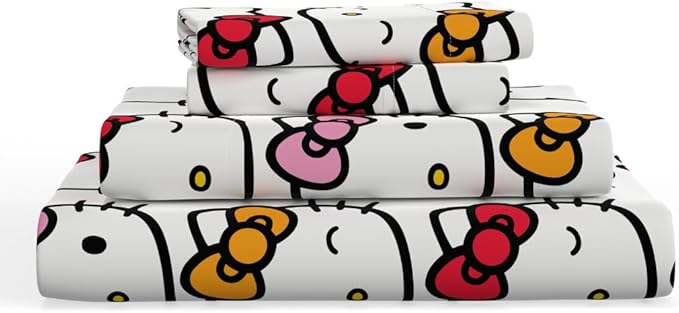 Collectibles Hello Kitty Bows Bedding Super Soft Cozy Microfiber 4 Piece Queen Sheet Set, (Officially Licensed Product) By Franco
