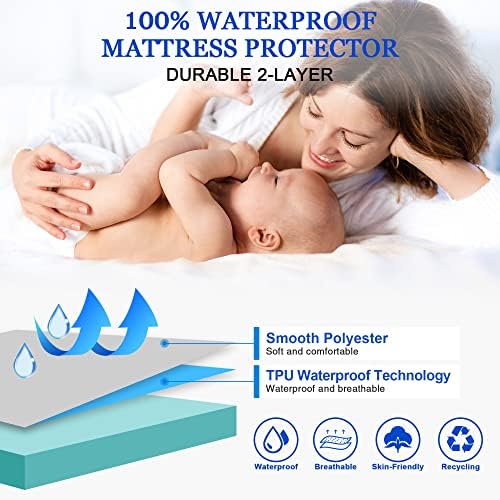 Sufdari Full Size Mattress Protector,Waterproof Mattress Protector,Fitted Sheet Style Mattress Cover with 18" Deep Pocket,Washable and Comfortable-Aqua,Full