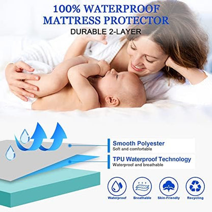Sufdari Full Size Mattress Protector,Waterproof Mattress Protector,Fitted Sheet Style Mattress Cover with 18" Deep Pocket,Washable and Comfortable-Aqua,Full