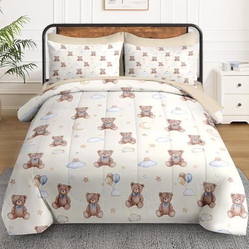 WeCozy Full Comforter Set with Sheets, 7 Pieces Cute Bear Bedding