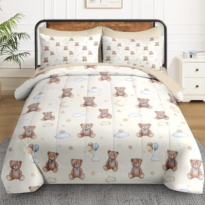 WeCozy Full Comforter Set with Sheets, 7 Pieces Cute Bear Bedding