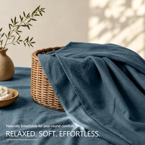 MEISHANG 100% French Linen Sheets King,4 Pcs,16" Deep Pocket