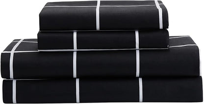 Best Season Bed Sheet Set 3 Pieces -Twin Size-Soft Durable Microfiber Bedding Sheet Set,Deep Pocket,Stain,Fade & Wrinkle Resistant (Plaid Black)