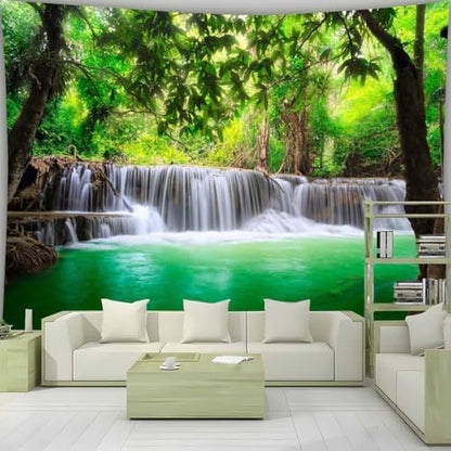 FENDROM Waterfall Majestic Beautiful Landscape Tapestry Nature River Mountain Wall Hanging Jungle Nature Green Forest Wall Art for Bedroom Living Room Dorm