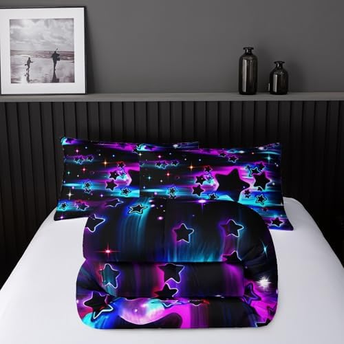 Nttopship Colorful Sky Meteor Stars Comforter Set Full Size,Beautiful Galaxy Bedding Sets 3-Pieces for Boys Girls Teen Room Decorat, Soft Lightweight Bed Set with Comforter 2 Pillowcases