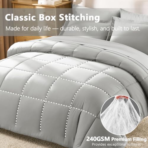 CozyLux King Size Comforter Set, 7-Piece Bed in a Bag, Silver Grey