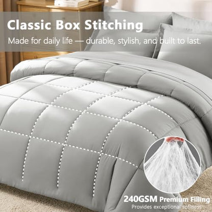 CozyLux Full Size Comforter Sets, 7-Piece Bed in a Bag, Silver Grey