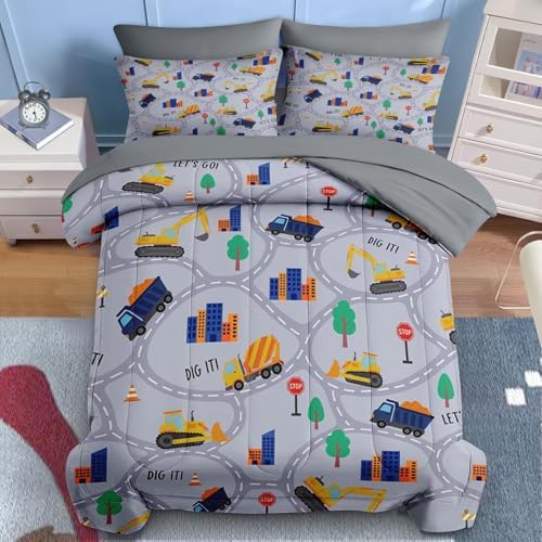 Nesker Queen Comforter Set for Boys, 7 Pieces Truck Bedding for Kids