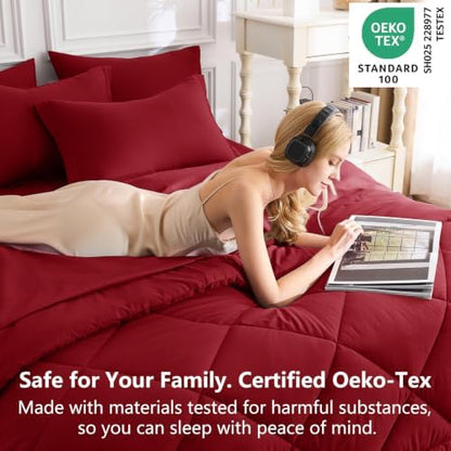CozyLux Full Comforter Set 82"x86" Dark Red - 7 Piece Bed in a Bag