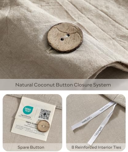 JELLYMONI 100% Washed Cotton Khaki-Beige Duvet Cover Queen, Linen-Like