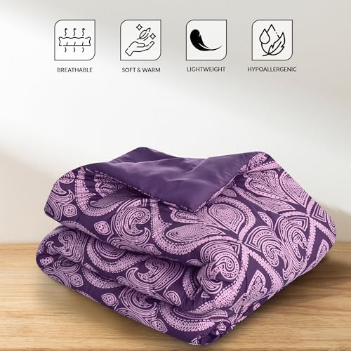 LUX Décor Reversible 5pc King Comforter Set, Printed Bedding Set, All-in-One Bed in a Bag, Includes 1 Comforter, 2 Pillow Shams, 1 Decorative Pillow & 1 Bed Skirt (Paisley Purple,King)