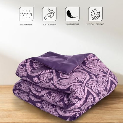 LUX Décor Reversible 5pc King Comforter Set, Printed Bedding Set, All-in-One Bed in a Bag, Includes 1 Comforter, 2 Pillow Shams, 1 Decorative Pillow & 1 Bed Skirt (Paisley Purple,King)