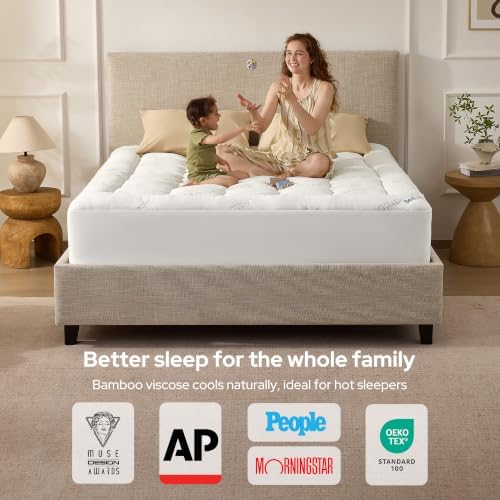 BEDLORE Twin Mattress Topper , Thick Pillow Top Mattress Pad