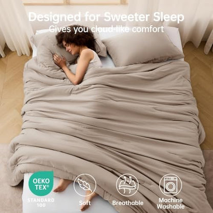 MUXHOMO California King Comforter Set, All Season Ultra Soft Down Alternative Bedding - 3 Piece Lightweight Bed Set Includes 1 Comforter (104"x96") and 2 Pillow Shams (20"x36"), Dark Linen