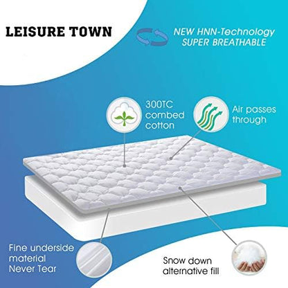 LEISURE TOWN Cotton King Mattress Pad Fitted Quilted Mattress Cover,White