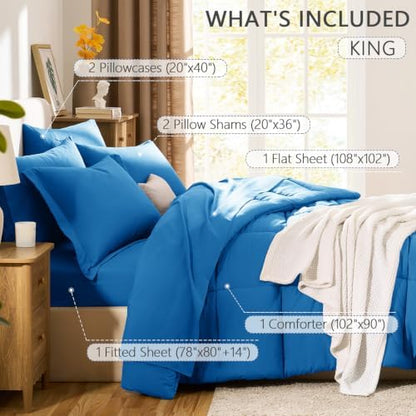 CozyLux King Size Comforter Set, 7-Piece Bed in a Bag, Royal Blue