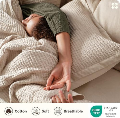 Bedsure PureWoven Cotton Waffle Duvet Cover Set, California King, Beige