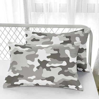 Nttopship Grey Camo Comforter Set for Girls Men，Twin Size Grey Camouflage Bedding Sets for Kids Boys,Ultra Soft Lightweight Bedding Sets，Kids Room Decor with 1 Comforter with 2 Pillow Case