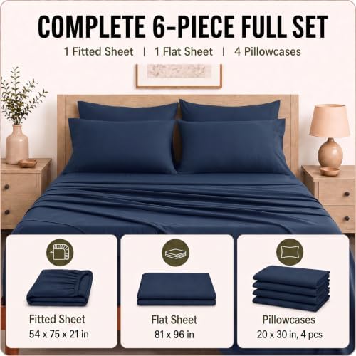 CozyLux Full Sheet Set 6-Piece, 21-Inch Deep Pocket, Soft Brushed Feel