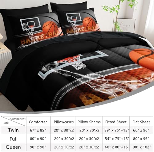 AILONEN 3D Basketball Sports Comforter Set Twin Size,7-Piece Sport Basketball Player Bed in a Bag,Comforter & Fitted Sheet with Flat Sheet & 2 Pillowcases,2 Pillow Cases for Bedroom,Soft Microfiber