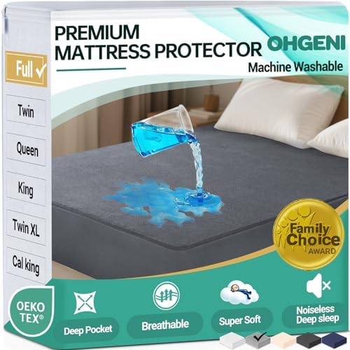 OhGeni Waterproof Mattress Protector, Full Size Mattress Pad Fitted with Deep Pocket 6"-18", Breathable Noiseless Soft, Washable Dirt-Proof Mattress Cover, Gray, More Than 99 pcs fibers, Daybed Cover