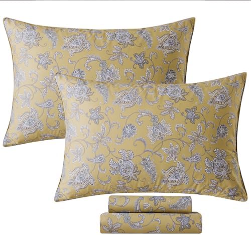 FADFAY 100% Cotton Twin XL Sheet Set, Olive Green Paisley Floral Bed Sheets for College Dorms, Deep Pocket Fitted Sheet, Pet-Friendly Soft Breathable Cozy Bedding for All Seasons, 4-Piece