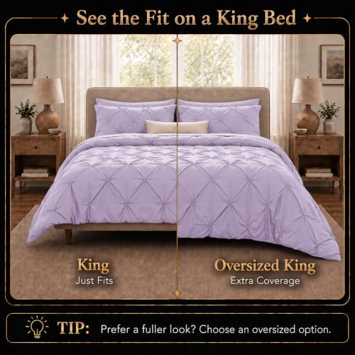 CozyLux King Size Comforter Set Lavender, 7 Pieces Pintuck Bed in a Bag